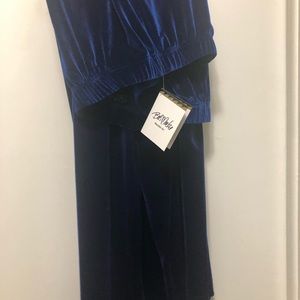 Blue velour dress pants
